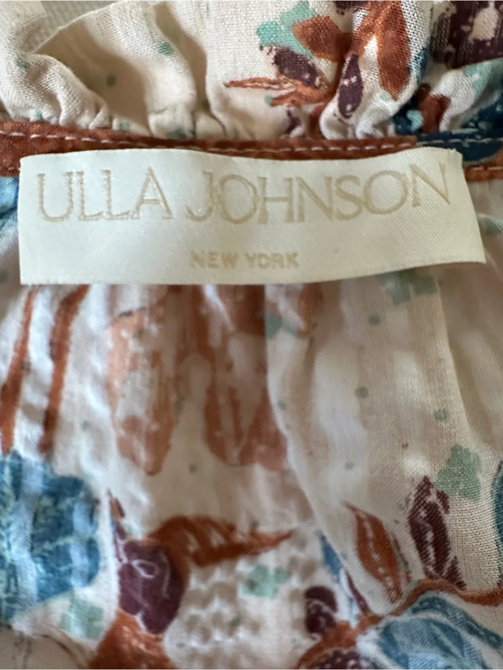 Ulla Johnson Floral Peasant Puff-Sleeve Top in Cream and Rust